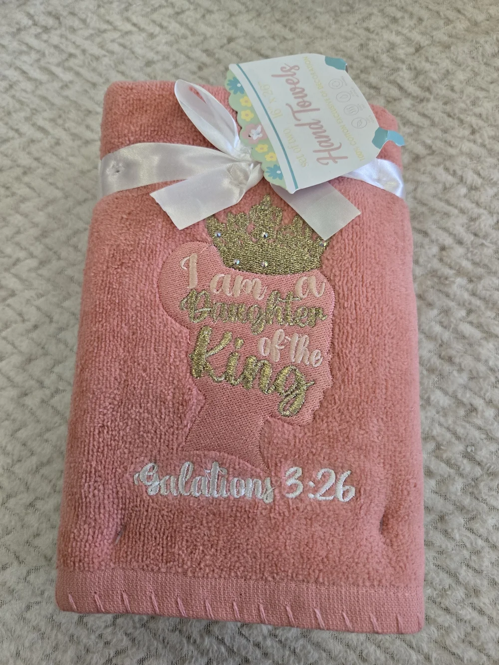 Inspirational Butterflies & Scripture Hand Towel - Peach Set